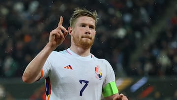 Soccer Football - International Friendly - Germany v Belgium - RheinEnergieStadion, Cologne, Germany - March 28, 2023 Belgium's Kevin De Bruyne celebrates scoring their third goal REUTERS/Wolfgang Rattay