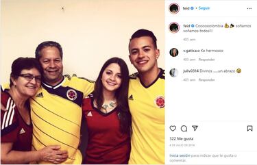 Feid apoyando a la selección colombiana en los cuartos de final del Mundial de 2014.