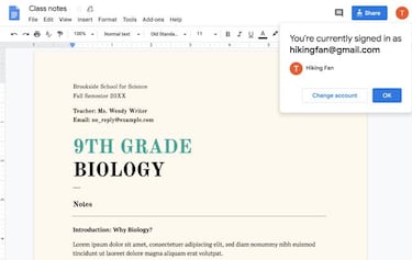 Google Docs te avisará de la cuenta con la que editas un archivo