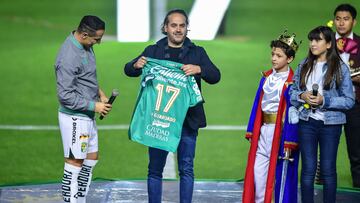 Andres Guardado and Jesus Martinez Jr President during the official presentation of New reinforcement Leon team as part of Torneo Clausura 2024 Liga BBVA MX, at Nou Camp - Leon- Stadium, January 23, 2024, in Leon, Guanajuato, Mexico.