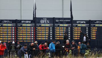 The scoreboard during round 3 of the British Open Golf Championship in Hoylake, Britain