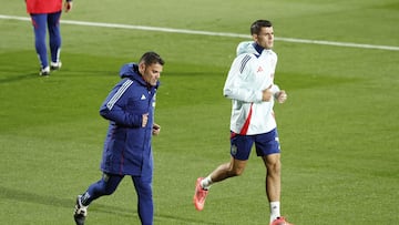 Morata, en el entrenamiento de la Selección en Las Rozas.