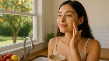 Woman rubbing paste into face - artist's impression