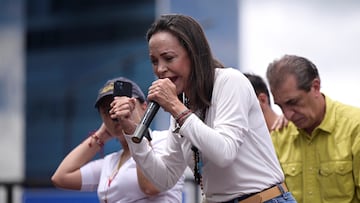 Opposition leader Maria Corina Machado addresses supporters after election results awarded Venezuela's President Nicolas Maduro with a third term, in Caracas, Venezuela July 30, 2024. REUTERS/Gaby Oraa