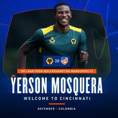 Yerson Mosquera llega a préstamo al Cincinnati de la MLS
