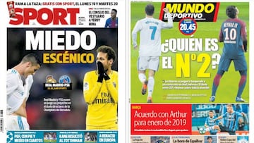 Portadas de los diarios Sport y Mundo Deportivo del d&iacute;a 14 de febrero de 2018.