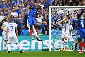 Paul Pogba heads France's second goal.