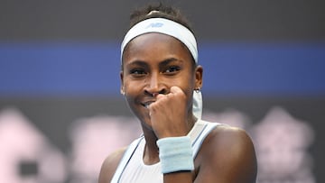 USA�s Coco Gauff reacts after winning her women's singles quarter-final match against Germany�s Eva Lys at the China Open tennis tournament in Beijing on October 2, 2025. (Photo by GREG BAKER / AFP)