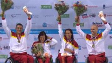 El equipo espa&ntilde;ol de relevos mixto de 4x50 en los Europeos Paral&iacute;mpicos de Nataci&oacute;n celebrados en Eindhoven (Holanda).