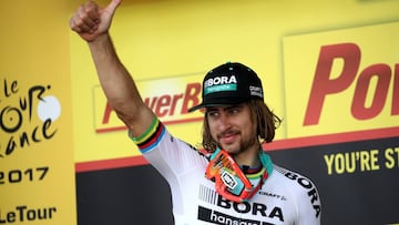 Peter Sagan of Slovakia riding for Bora-Hansgrohe reacts after winning stage three of the 2017 Le Tour de France, a 212.5km stage from Verviers to Longwy on July 3, 2017 in Verviers, France.