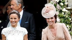 ENGLEFIELD GREEN, UNITED KINGDOM - MAY 20: (EMBARGOED FOR PUBLICATION IN UK NEWSPAPERS UNTIL 48 HOURS AFTER CREATE DATE AND TIME) Pippa Middleton leaves St Mark's Church accompanied by Catherine, Duchess of Cambridge after her wedding on May 20, 2017 in Englefield Green, England. (Photo by Max Mumby/Indigo/Getty Images)