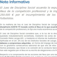 Los argumentos del Juez para expulsar al Reus: "Reincidencia y especial gravedad"