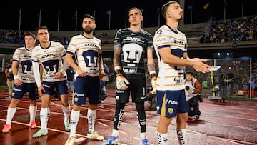 Rodrigo Lopez, Ruben Duarte, Alex Padilla, Pablo Bennevendo of Pumas during the 8th round match between Pumas UNAM and America as part of the Liga BBVA MX, Torneo Clausura 2025 at Olimpico Universitario Stadium, on February 22, 2025 in Mexico, City, Mexico.