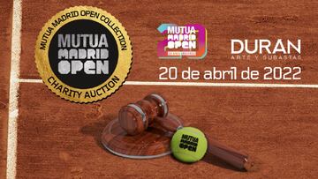Cartel promocional de la subasta solidaria del Mutua Madrid Open con motivo de su XX Aniversario.