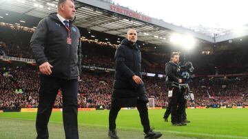 MANCHESTER, ENGLAND - JANUARY 14: Pep Guardiola, manager of Manchester City walks to the technical area during the Premier League match between Manchester United and Manchester City at Old Trafford on January 14, 2023 in Manchester, England. (Photo by Matt McNulty - Manchester City/Manchester City FC via Getty Images)