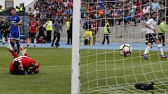 Futbol, Universidad de Chile vs Colo Colo, campeonato de Clausura 2016/17.
 Novena fecha, campeonato de Clausura 2016/17.
 El jugador de Colo Colo, Octavio Rivero,derecha , marca su gol contra Universidad de Chile durante el partido de primera division di