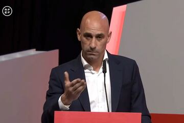 El presidente de la Real Federación Española de Fútbol, Luis Rubiales, durante su intervención en la Asamblea General de dicho organismo.