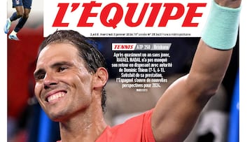 Portada de la edición impresa de L'Équipe del 3 de enero dedicada a la victoria de Rafa Nadal en su debut en el torneo de Brisbane.