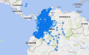 Mapa del coronavirus en Colombia.