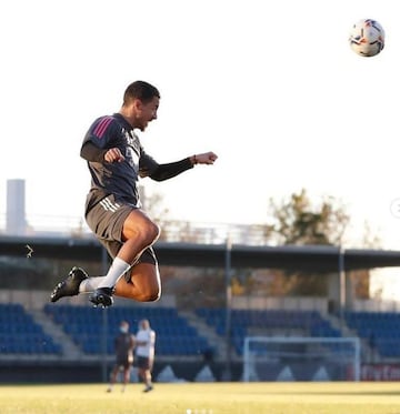 Hazard, en un entrenamiento en mayo pasado con el Real Madrid.