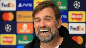 Liverpool&#039;s German manager Jurgen Klopp attends a press conference at Anfield Stadium in Liverpool, north west England, on April 26, 2022, on the eve of their UEFA Champions League semi-final first leg  football match against Villarreal. (Photo by Li