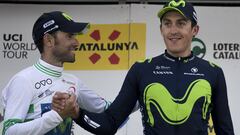 Alejandro Valverde y Marc Soler posan en el podio final de la Volta a Catalunya 2017.