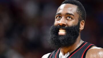 Jan 17, 2017; Miami, FL, USA; Houston Rockets guard James Harden (13) reacts during the second half against the Miami Heat at American Airlines Arena. The Heat won 109-103. Mandatory Credit: Steve Mitchell-USA TODAY Sports