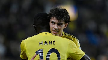 Soccer Football - Saudi Pro League - Al Nassr v Al Ittihad - Al Awwal Park, Riyadh, Saudi Arabia - February 6, 2026 Al Nassr's Sadio Mane celebrates scoring their first goal with Joao Felix REUTERS/Stringer
