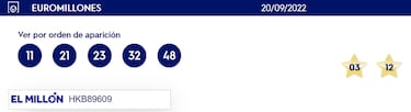 Euromillones: comprobar los resultados del sorteo de hoy, martes 20 de septiembre