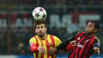 Piqu&eacute; sali&oacute; sobrecargado despu&eacute;s de jugar en San Siro, ante el Mil&aacute;n.  AFP PHOTO / GIUSEPPE CACACE