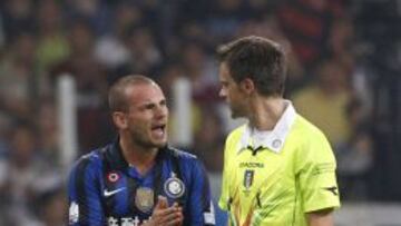 Sneijder en un partido con el Inter