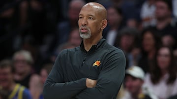 Head coach Monty Williams of the Phoenix Suns watches as his team plays the Denver Nuggets in the first quarter during Game Five of the NBA Western Conference Semifinals at Ball Arena on May 09, 2023 in Denver, Colorado.