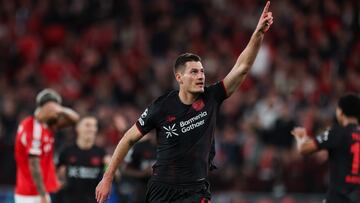 LISBON (Portugal), 05/11/2025.- Bayer Leverkusen's Patrick Schick celebrates after scoring the 0-1 goal during the UEFA Champions League league phase match between SL Benfica and Bayer 04 Leverkusen, in Lisbon, Portugal, 05 November 2025. (Liga de Campeones, Lisboa) EFE/EPA/JOSE SENA GOULAO