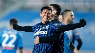 10 February 2021, Italy, Bergamo: Atalanta's Matteo Pessina celebrates scoring his side's second goal during the Coppa Italia Semi-Final Leg 2 soccer match between Atalanta BC and SSC Napoli at Gewiss Stadium. Photo: Francesco Scaccianoce/LPS vi