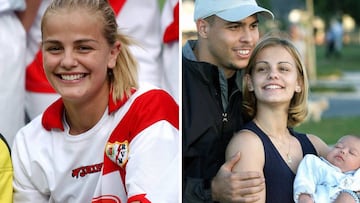 A la izquierda, Milene Domingues, en su etapa como jugadora del Rayo Vallecano. Y, a la derecha, Milene Domingues con Ronaldo y el hijo de ambos. 