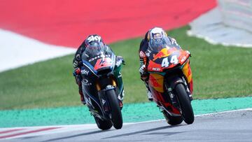 Motorcycling - Moto2 - Austrian Grand Prix Qualifying - Red Bull Ring, Spielberg, Austria - August 12, 2018 Red Bull KTM Ajo's Miguel Oliveira leads Sky Racing Team VR46's Francesco Bagnaia during the race REUTERS/Lisi Niesner
