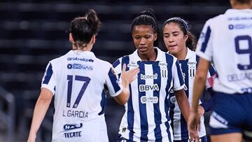Jermaine Seoposenwe celebrates her goal 4-0 of Monterrey during the 7th round match between Monterrey and Toluca as part of the Liga BBVA MX Femenil, Torneo Apertura 2024 at BBVA Bancomer Stadium on August 26, 2024 in Monterrey, Nuevo Leon, Mexico.