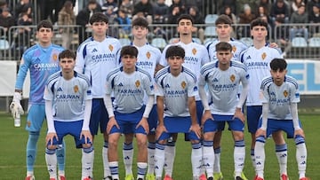 El once del Real Zaragoza Juvenil frente al Villarreal en los octavos de final de la Copa del Rey.