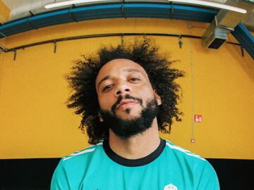 Real Madrid captain Marcelo poses in the new kit.