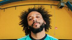Real Madrid captain Marcelo poses in the new kit.