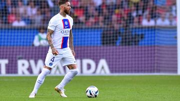 PARIS, FRANCE - OCTOBER 29: Sergio Ramos of Paris Saint-Germain runs with the ball during the Ligue 1 match between Paris Saint-Germain and ESTAC Troyes at Parc des Princes on October 29, 2022 in Paris, France. (Photo by Aurelien Meunier - PSG/PSG via Getty Images)