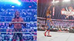 Edge y Bianca Belair festejan sus triunfos en Royal Rumble.