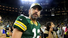 GREEN BAY, WISCONSIN - SEPTEMBER 18: Aaron Rodgers #12 of the Green Bay Packers looks on after a win over the Chicago Bears at Lambeau Field on September 18, 2022 in Green Bay, Wisconsin.   Michael Reaves/Getty Images/AFP