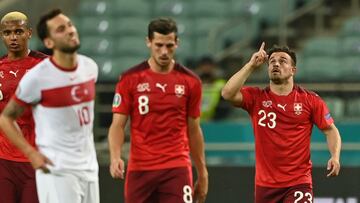 Soccer Football - Euro 2020 - Group A - Switzerland v Turkey - Baku Olympic Stadium, Baku, Azerbaijan - June 20, 2021 Switzerland&#039;s Xherdan Shaqiri celebrates scoring their second goal Pool via REUTERS/Ozan Kose