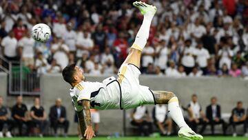 Joselu marcó al final del partido ante el Manchester United el 2-0 definitivo. Fue una preciosa chilena a pase de Lucas Vázquez.