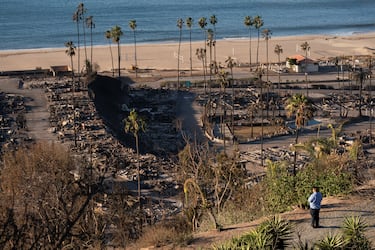 Imagen devastadora del barrio residencial Palisades que ha quedado totalmente destruido, por los incendios que  han arrasado más de 15.000 hectáreas en Los Ángeles.