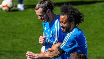 Bale y Marcelo, durante el &uacute;ltimo entrenamiento del Madrid.