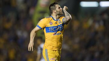 Foto de acci&oacute;n durante el partido Tigres UANL vs Tijuana, Correspondiente a la Jornada 11 del Torneo Clausura 2018 de la Liga BBVA Bancomer, en el Estadio Universitario, en la foto: Andre-Pierre Gignac celebra su gol
 
 
 10/03/2018/MEXSPORT/Emilia