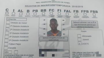 Ficha de cadete de Samu en Nervión en la 2018-19. El Coloso de La Macarena.