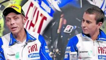 <b>FAVORITOS. </b>Rossi, ayer en la rueda de prensa, junto a su compañero de equipo, Jorge Lorenzo.
